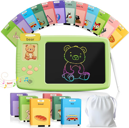 Talking Flash Cards for Toddlers: 2-in-1 LCD Writing Tablet with 510 Sight Words, Montessori Language Learning, Autism & Speech Therapy Toys for Children Ages 1-6, Blue