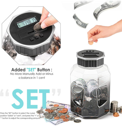 X-Large Piggy Bank for Adults Kids, Vcertcpl Digital Coin Counting Bank with LCD Counter, 2.4L Capacity, Great Coin Counter Bank Money Counting Jar with Total Amount Displayed, Bank for All US Coins