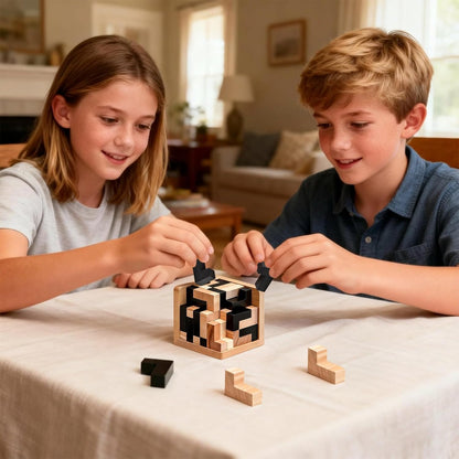5PCS Wooden Puzzles for Adults & Kids – Cube & Shape Brain Teasers, Logic & Educational Games, Family Fun