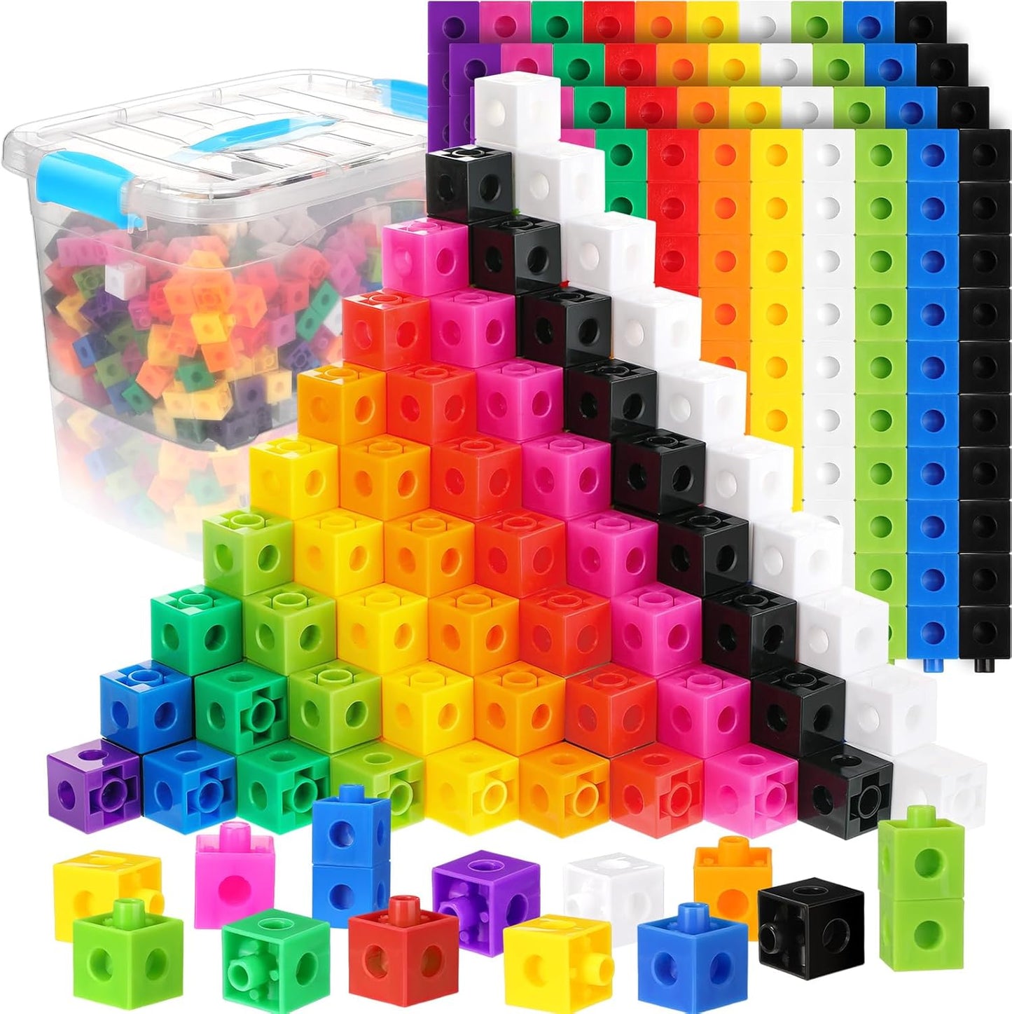 Jenaai 500 Pcs Math Learning Linking Cube with Storage Container Counting Cubes, Colorful Plastic Counting Blocks, Manipulatives Classroom Learning Supplies for Educational(Orange)
