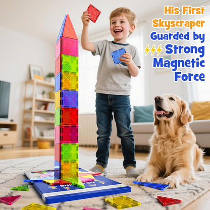 42PCS Mini Magnetic Tiles Travel Set with Iron Storage Box - Portable STEM Building Blocks for Kids 3-8, Montessori Educational Magnet Toys for Airplane, Car Rides & On-The-Go Play