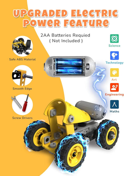 10 in 1 STEM Toys for 5 Year Old Boy, Building Toys for Kids Ages 4-8 5-7 6-8, STEM Engineering Construction Kit with Electric Motor, Educational Science Gift for 5 Year Old Boys