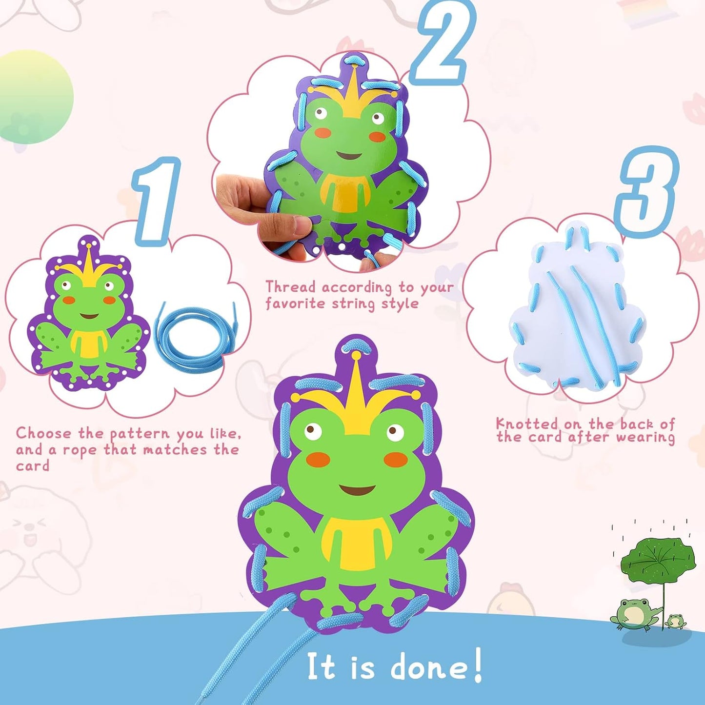 Zonon 8 Pieces Kids Lacing Cards Sewing Cards in 8 Patterns Lacing Games for Developing Imagination Education Supplies Children Sewing Game Favors (Princess, Castle Style)