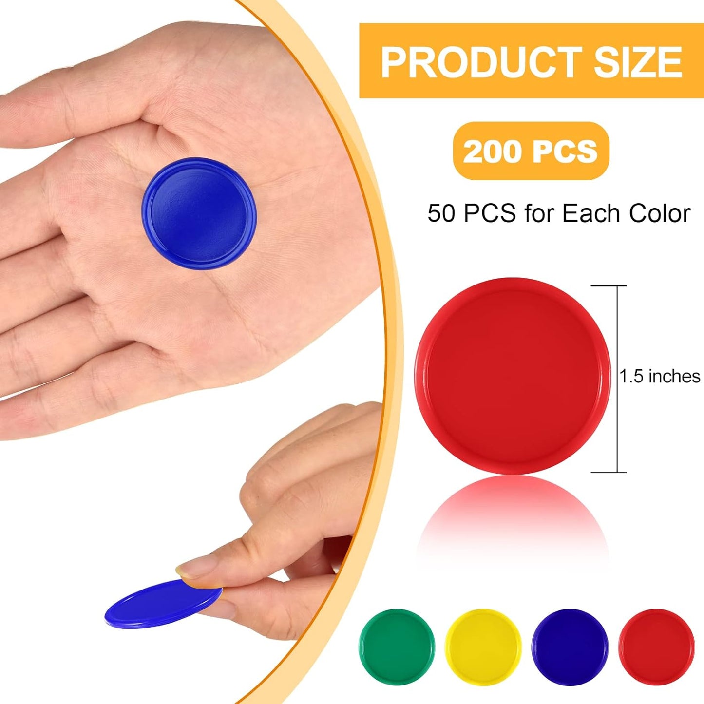 Coopay 1 1/2 Inches Plastic Poker Chips Learning Counters Disks Bingo Chip Counting Discs Markers for Math Practice and Poker Card Game Tokens, Teaching Rewards, 200 Pieces (White)