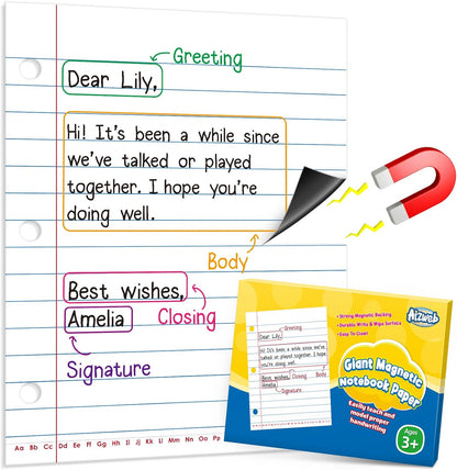 Aizweb Giant Magnetic Lined Notebook Paper,2 Dry Erase Sheets,Total Area 17" x 21.5",Handwriting Practice for Classroom Whiteboard,Chart Paper Teacher Must Have Homeschool Teaching Supplies