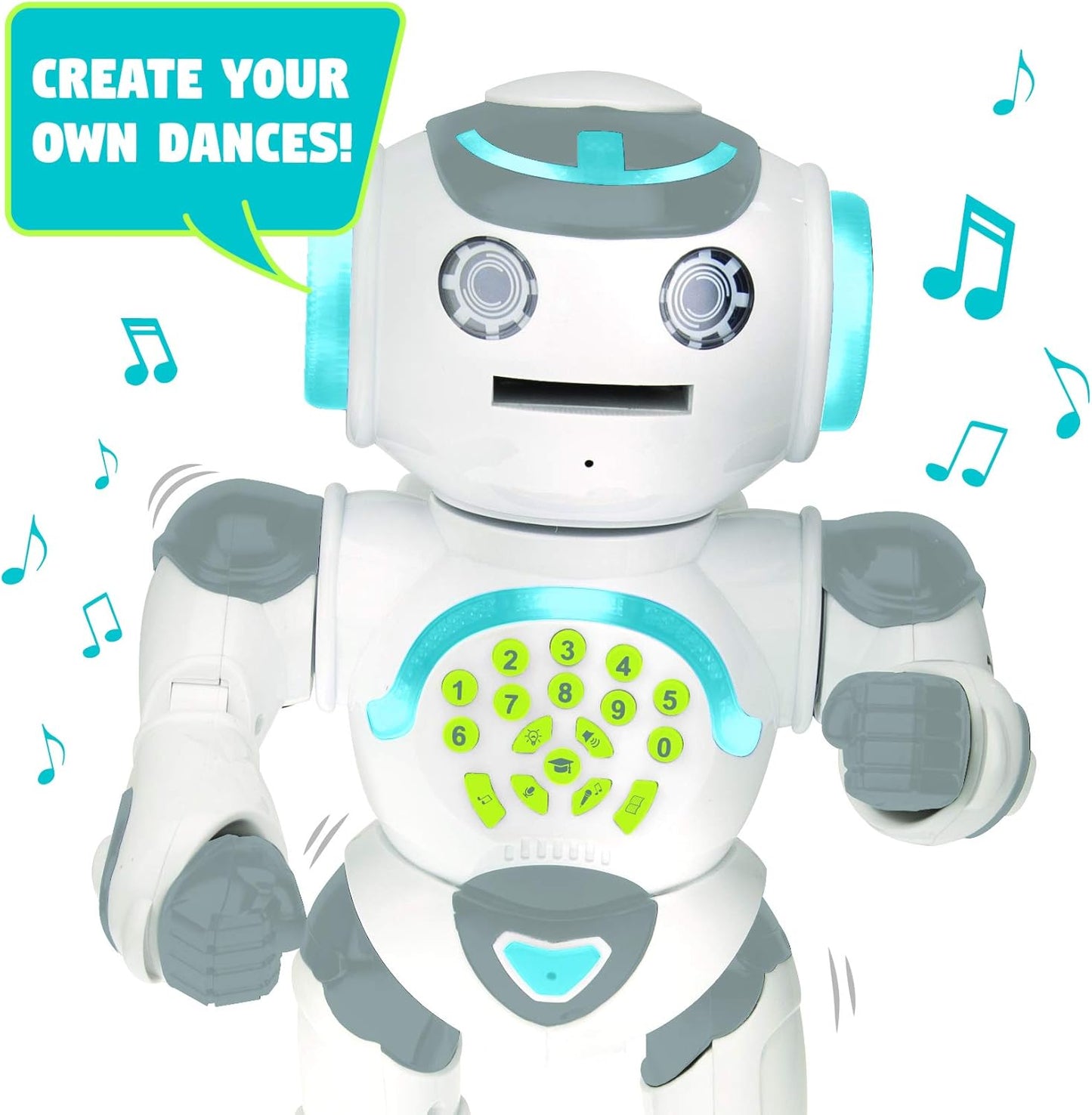 LEXiBOOK Powerman Max - Remote Control Walking Talking Toy Robot STEM Programmable Dances Sings Telling 10,000 Stories 300+ Learning Quiz Shooting Discs and Voice Repeat for Kids 4+ - ROB80EN, White