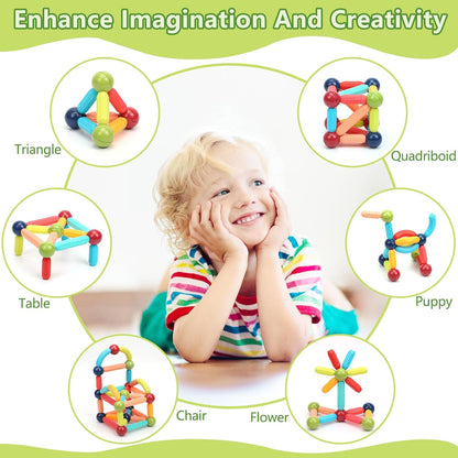COUOMOXA Magnetic Toy Montessori for Kids: 3 4 5 6 7 8 9 10 11 12 Years Old Kids Building Sticks - Magnetic Creative Toy Age 3-12 Playroom Family - Christmas Birthday Gift for Boys Girls