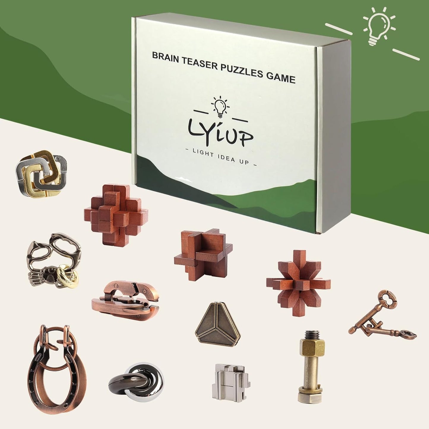 Puzzles Toys Brain Teaser Puzzles 12pcs Ring Puzzles Metal Wooden Puzzles Logic Lock for Adults Kids Toy Gift for Teens