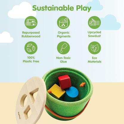 PlanToys® Geo Sorting Bucket | Wooden Shape Matching Toy for Toddlers 12M+ | Montessori Educational Sorting Toy with 3D Blocks | Develops Shape Recognition, Problem-Solving & Fine Motor Skills