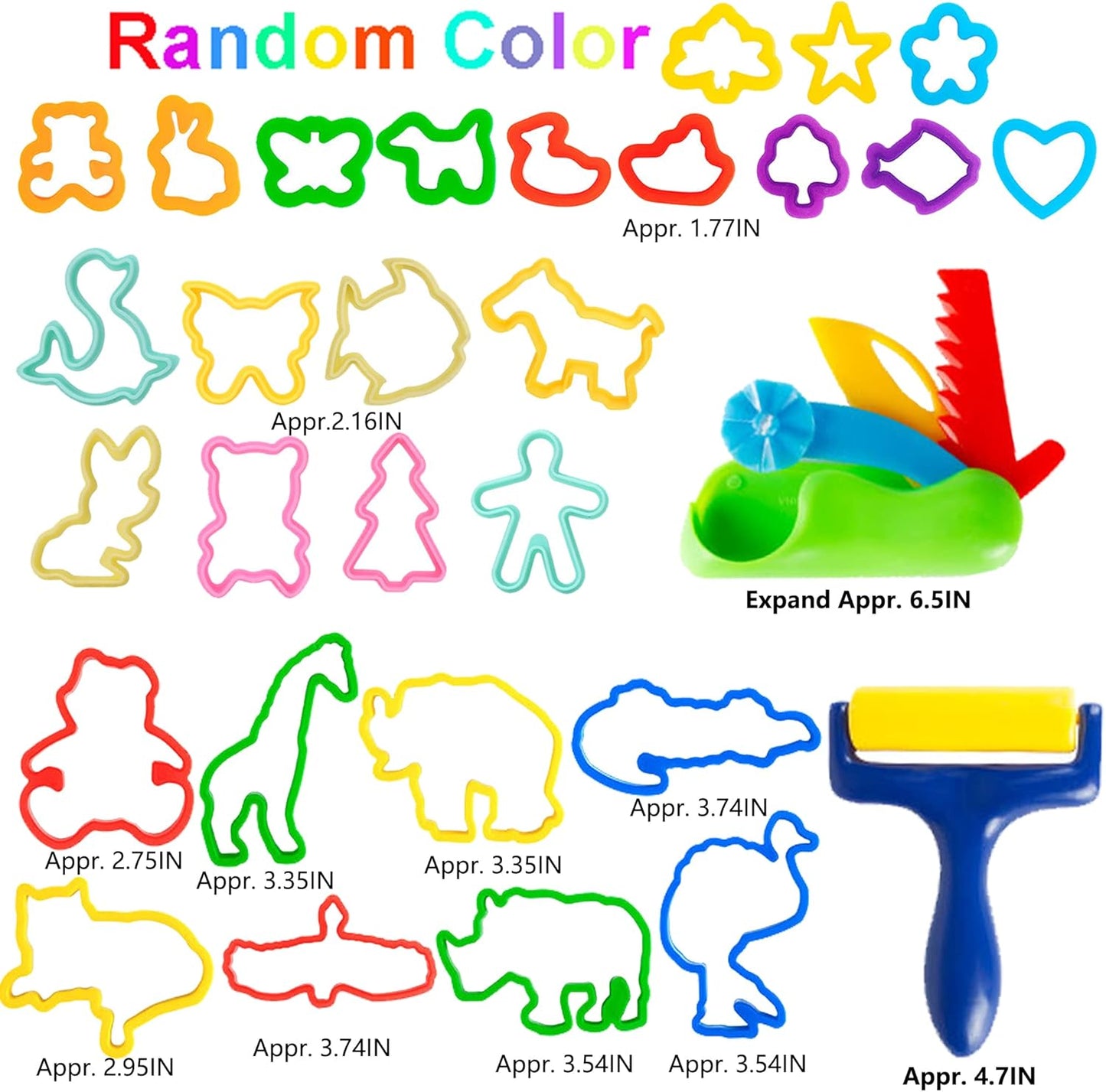 36-Piece Dough Tool Set for Kids Ages 3-8 – Includes Animal Cutters, Rolling Pins, Rollers, Random Colors
