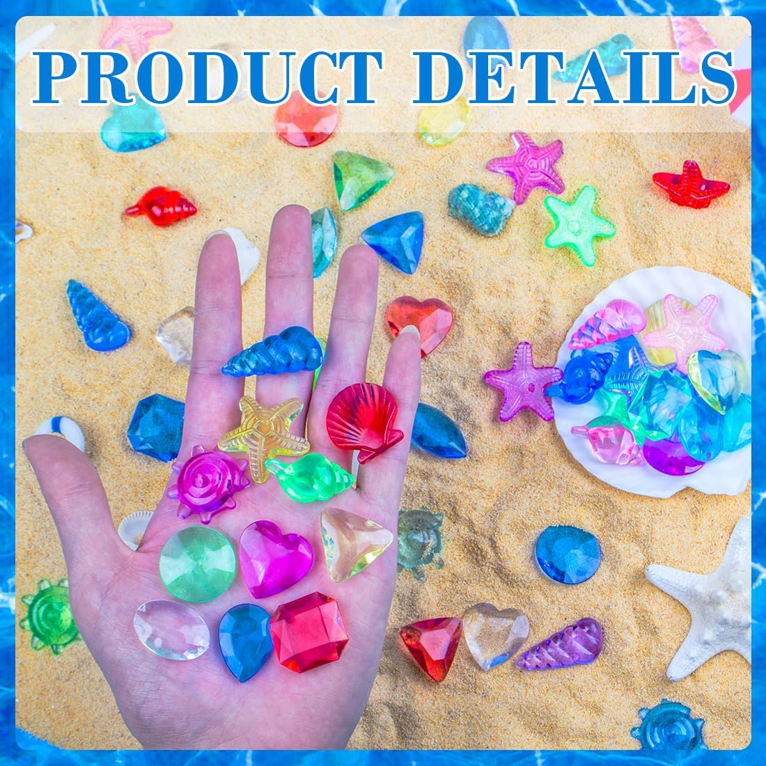 180 Pcs Sensory Bin Filler Include 100 Plastic Gemstones & 80 Fake Seashells for Kids, Pirate Treasure and Mermaid Pool Play, Ocean Themed Party (1"-1.2")