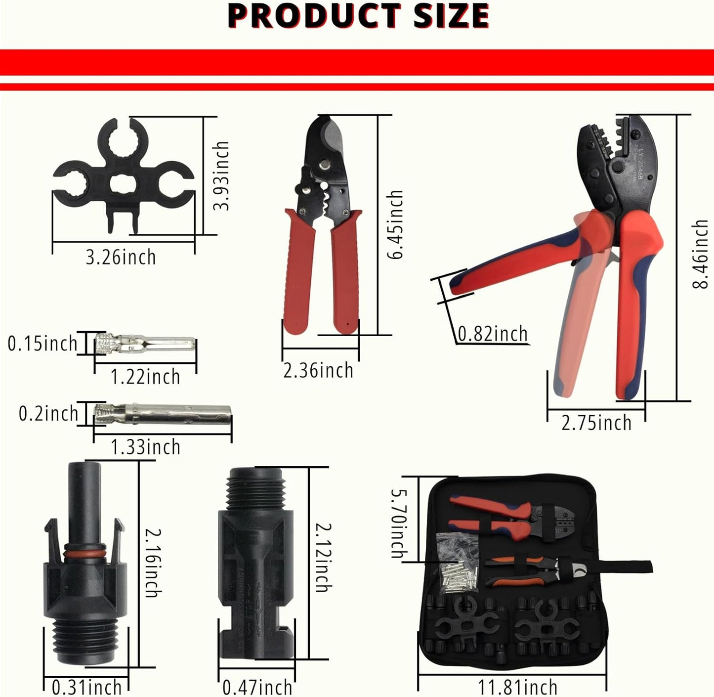 MC-4 Connector kit Solar Cable Connector kit 12 Pairs of Solar connectors and 2 Spanner Wrenches Along with a Wire Crimper Photovoltaic System Connector kit