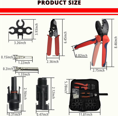 MC-4 Connector kit Solar Cable Connector kit 12 Pairs of Solar connectors and 2 Spanner Wrenches Along with a Wire Crimper Photovoltaic System Connector kit