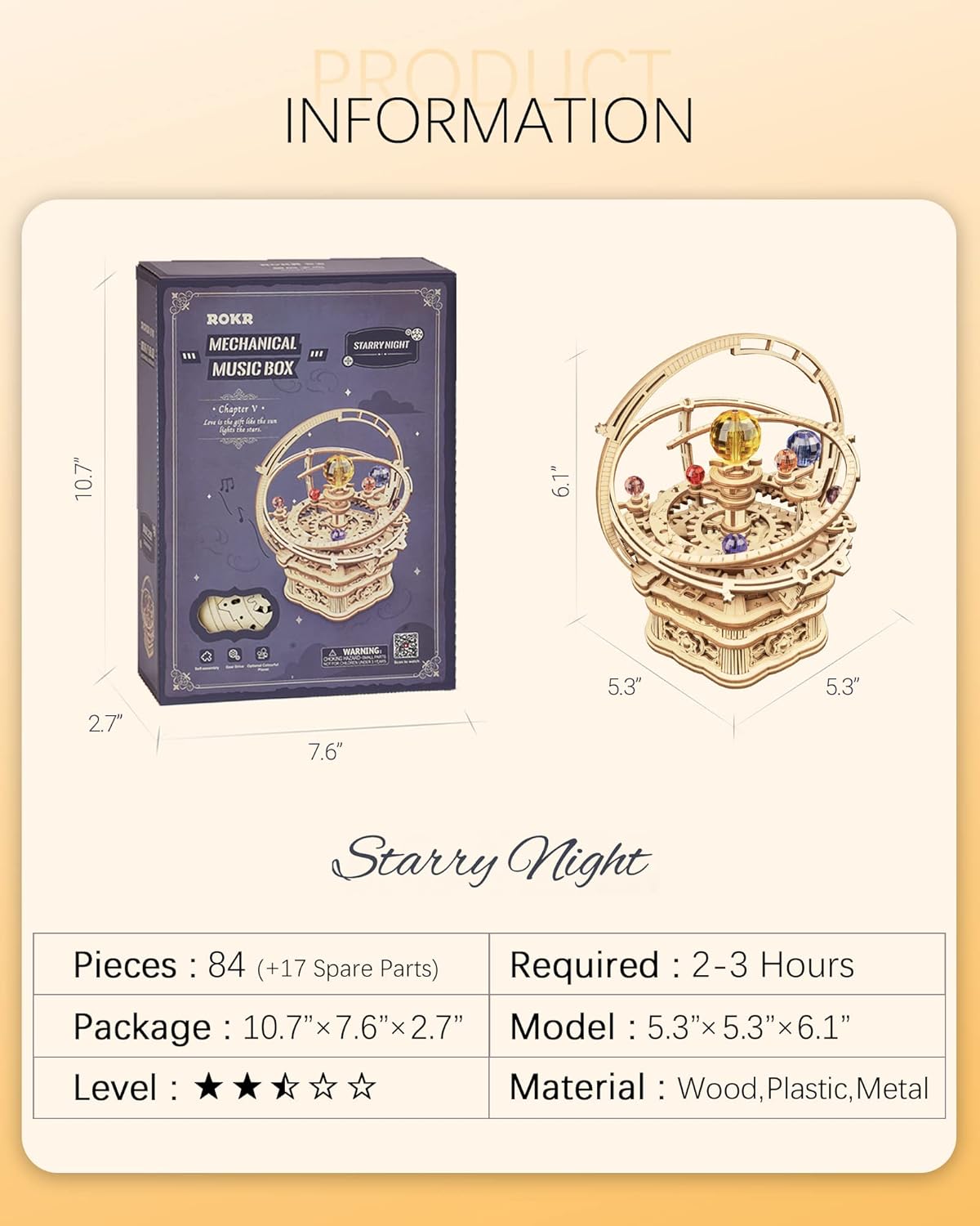 ROKR 3D Puzzles for Adults-Starry Night Music Box Kit-Wooden Puzzles Science Gifts for Adults-Gifts for Teenage Boys Girls