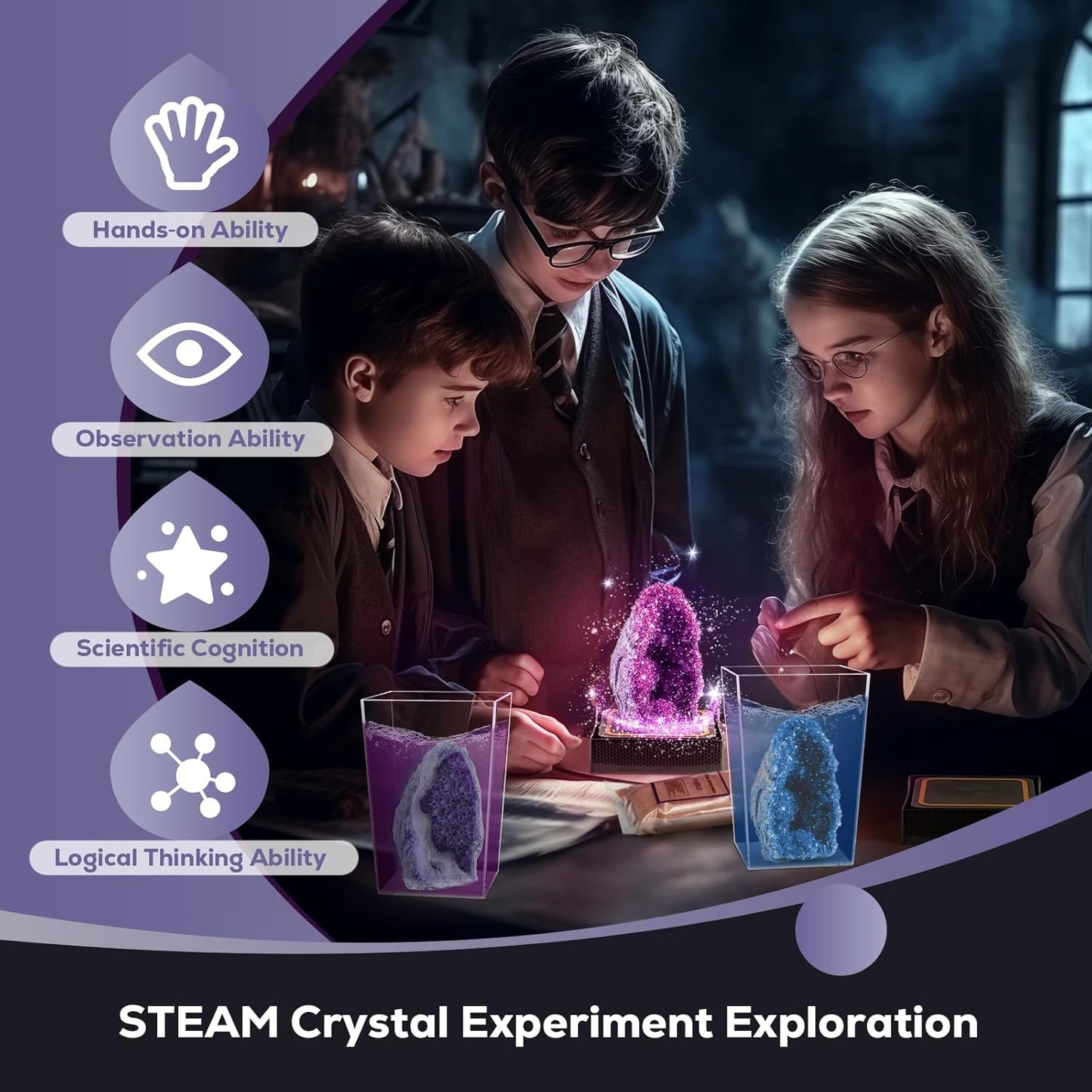 GobiDex Geodes Crystal Growing Kit for Kids, 24-Hour Fast Crystal Growth, Science Experiments Kit with Display Cases - DIY STEM Toys, Educational Gifts for Boys&Girls Ages 8-12,Geology Rock Collection