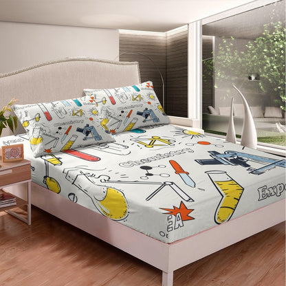 Erosebridal Chemistry Lab Fitted Sheet Twin Size Chemical Equation Bed Sheets for Boys Girls Chemical Elements Science Theme Bed Set Teens Kids Science Students Bedding Set School Dorm Room Decor