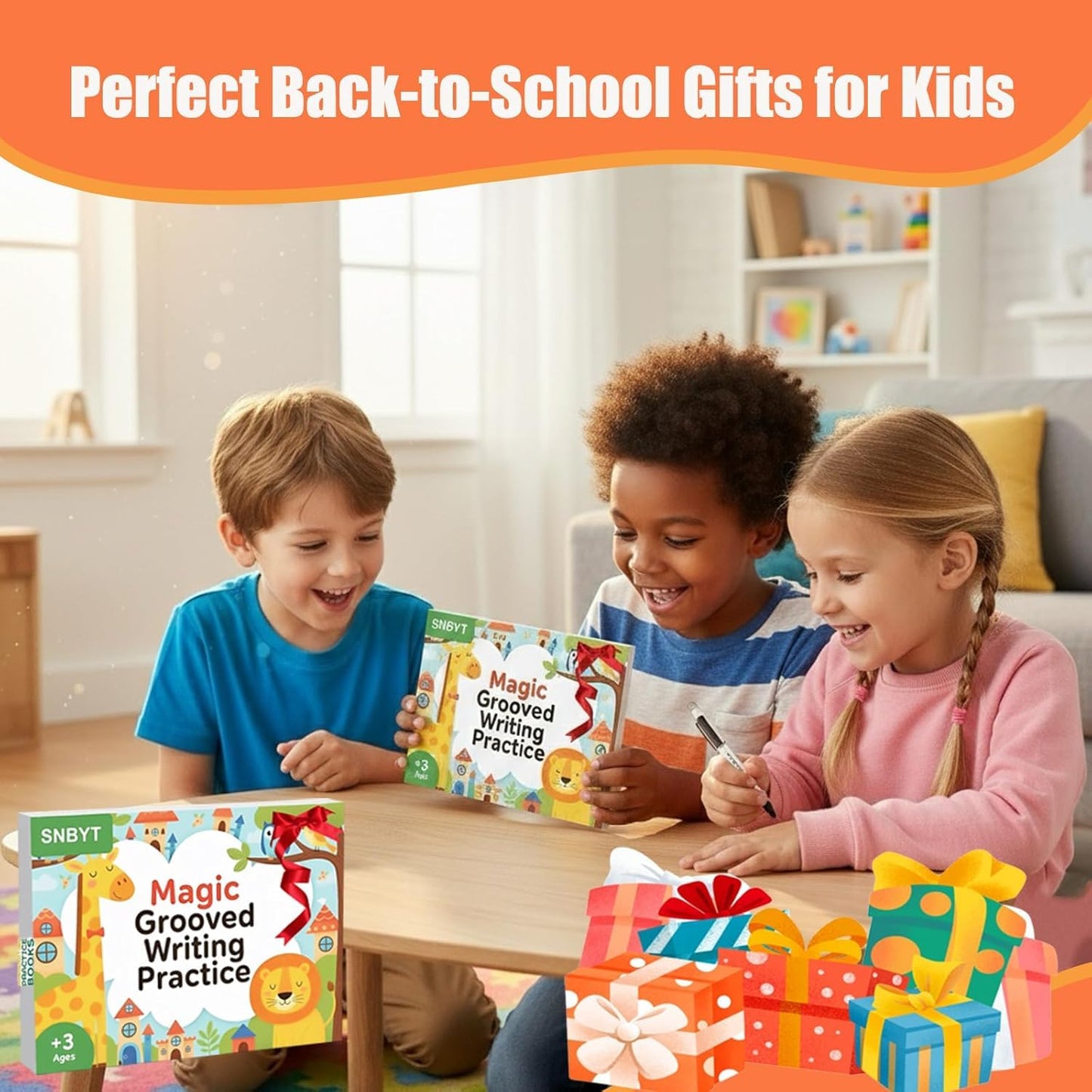 Magic Grooved Writing Practice Books for Kids Ages 3–5, 6 Reusable Handwriting Books with 6 Pens, 10 Refills, 2 Soft Grips & 2 Fun Stickers, Preschool Learning Gifts for Kids Ages 5–10