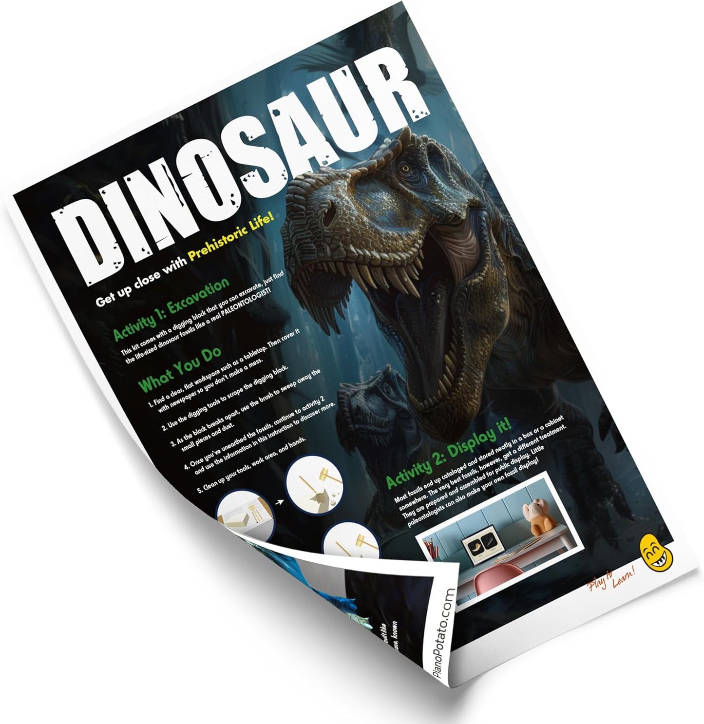 Dinosaur Dig Kit - Excavate 2 Life-Sized Fossils (T.Rex Claw & Ankylosaurus Spine) - STEM Authenticated Science Toy with Tools & Display Frame - Gifts for Boys & Girls Ages 6-12