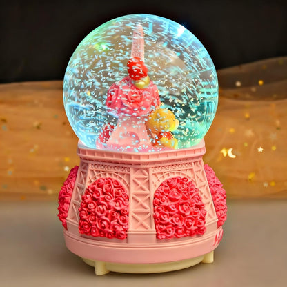 Snow Globes,Music Box Gifts for Girl,Eiffel Tower Music Snowglobes with LED Lights,Snow Fall Effect,Decoration Glass Ball for Kids Room Birthday for 5-16 Year Old Girls