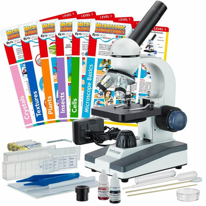 AmScope M150C / M150C-I 40X-1000X All-Metal Optical Glass Lenses Cordless LED Student Biological Compound Microscope