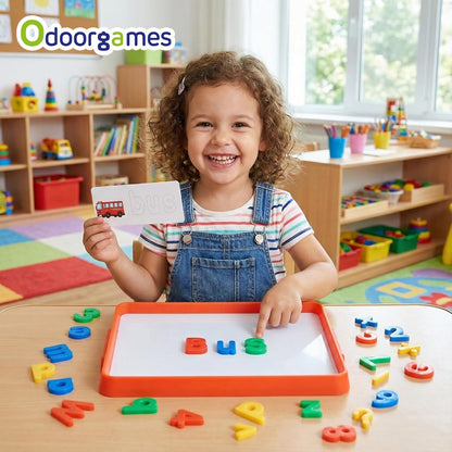 Magnetic Tray with 95 Magnetic Letters & 36 Alphabet Flash Cards – Kids Dry Erase Board, Magnetic Board for Kids & Classroom Learning Tool (Cyan)