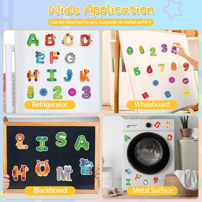 48Pcs Magnetic Letters and Numbers Fridge Magnets, 26 Uppercase Letters 0-9 Numbers Refrigerator Magnets Cute Animal Alphabet Magnets for Student School Learning Spelling