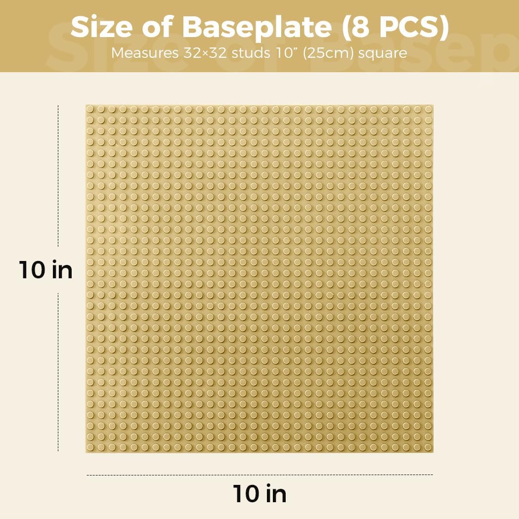 Classic Baseplates Building Plates-10" x 10" Building Boards,100% Compatible with All Major Brands and Activity Table, Creative Platforms Mats for Toy Bricks (Sand, 8 Pack)