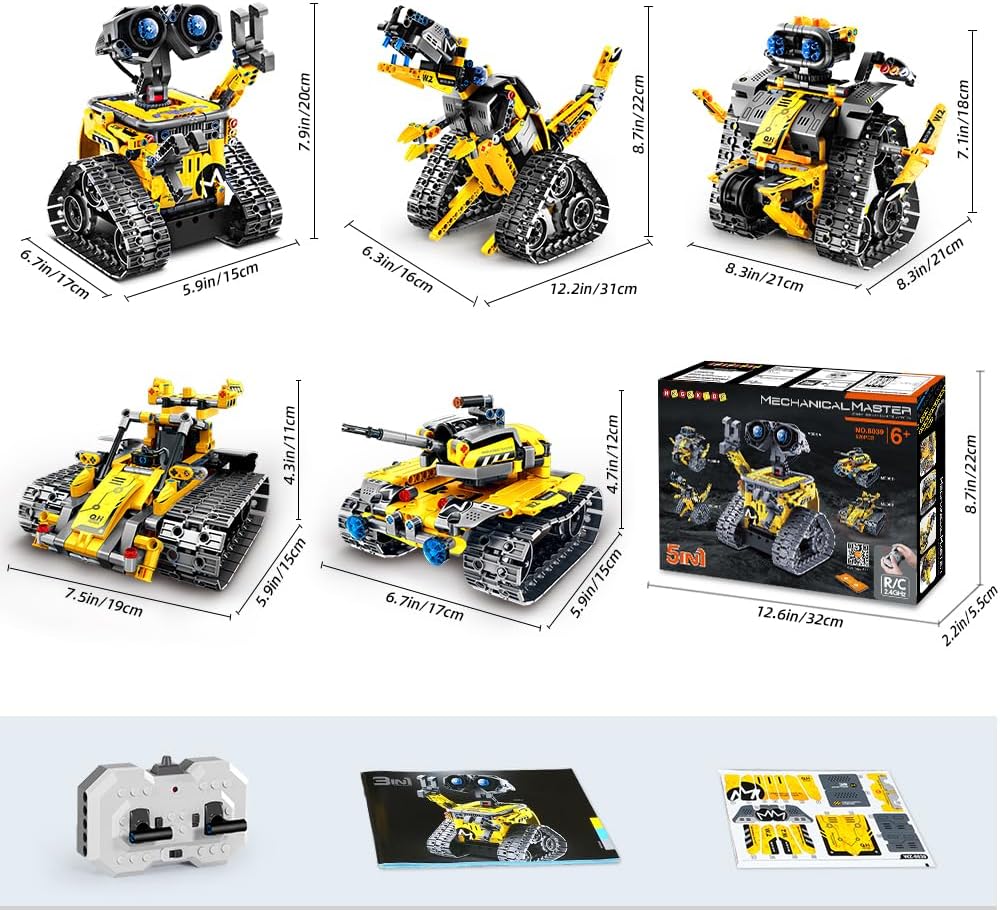 HOGOKIDS Robot Building Toys for Kids - 5 in 1 Remote & APP Controlled Building Set | RC Wall/Engineer Robot/Mech Dinosaur STEM Toys for Boys Girls Age 6 7 8 9 10 11 12+ Year Old (520 Pcs)