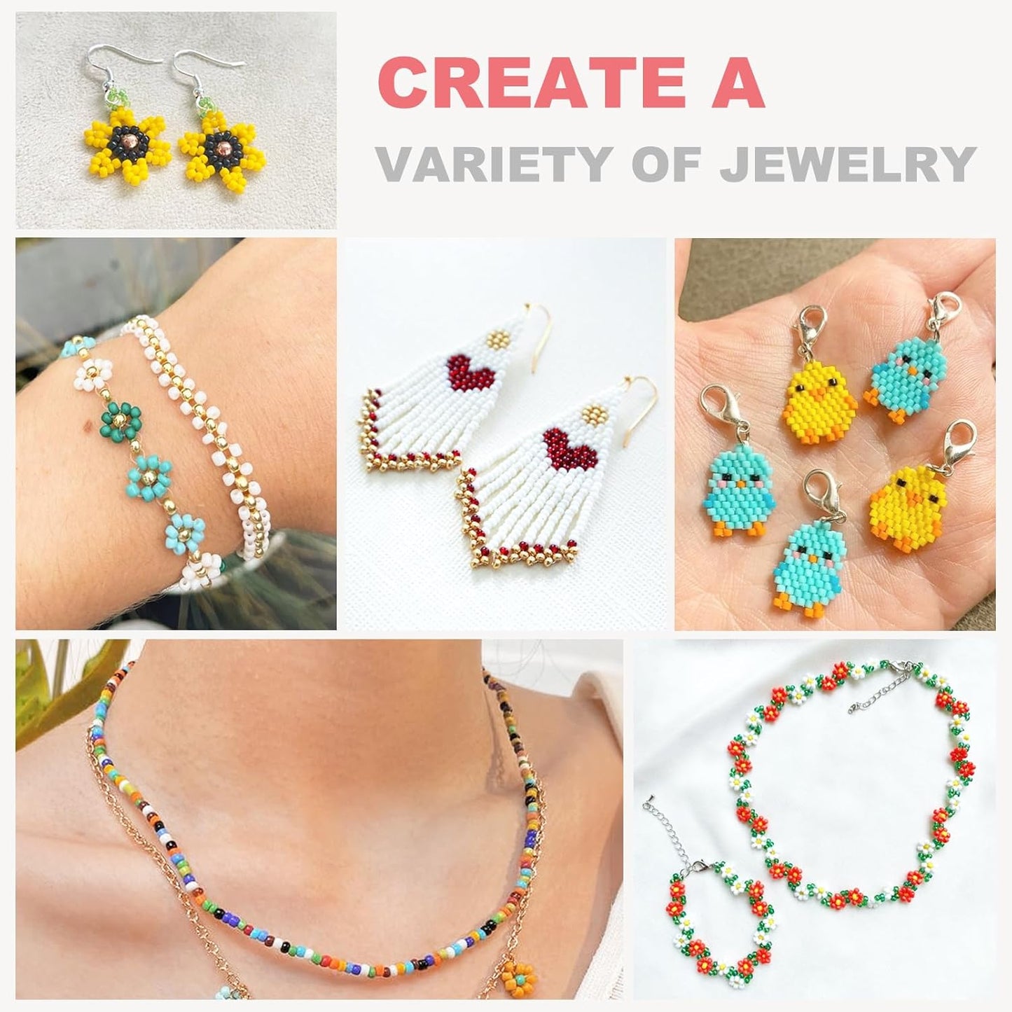 Redtwo 4mm Glass Seed Beads for Jewelry Bracelet Making Kit, Small Beads Friendship Bracelet Kit, Tiny Waist Beads with Letter Beads and Elastic String, DIY Art Craft Girls Gifts