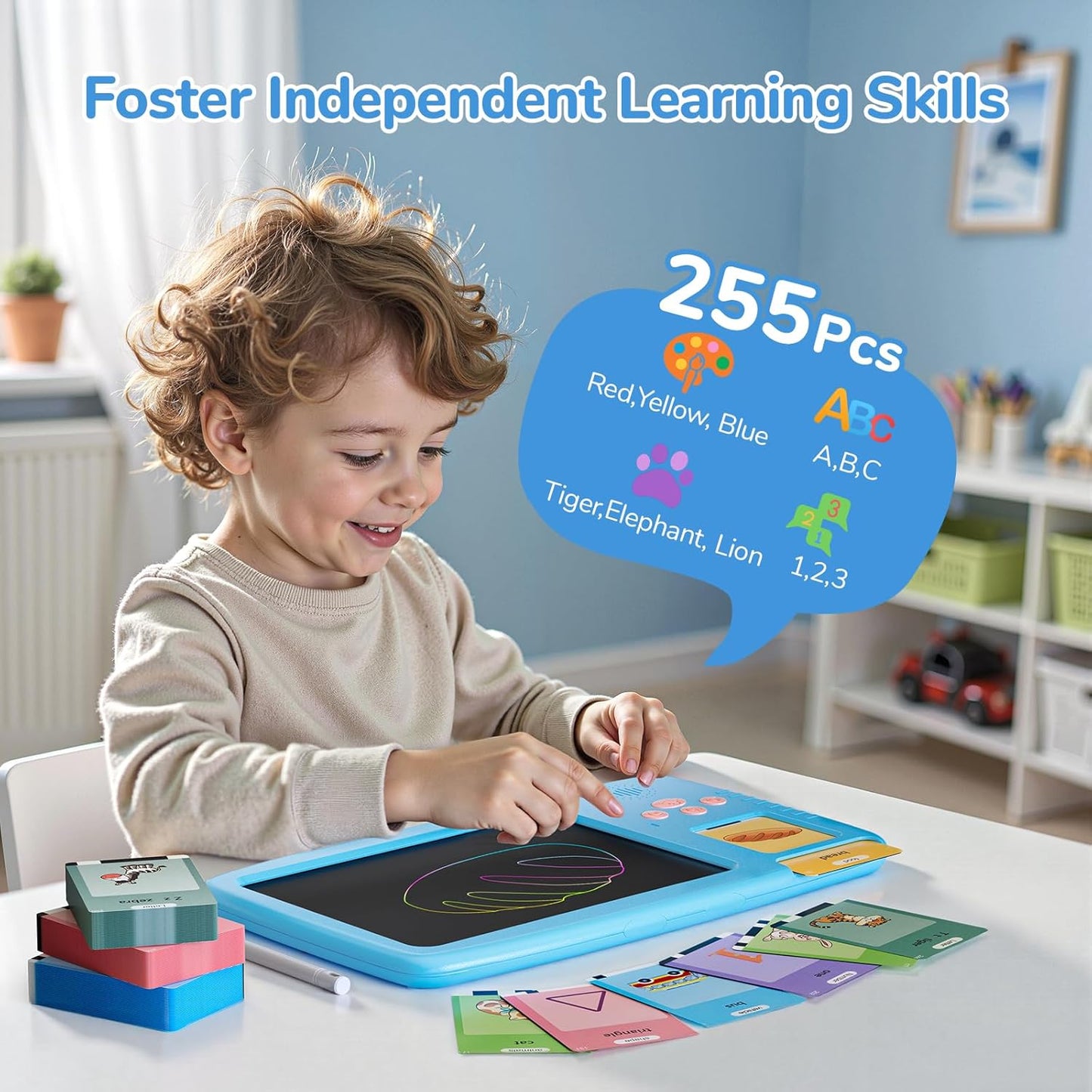 Talking Flash Cards for Toddlers: 2-in-1 LCD Writing Tablet with 510 Sight Words, Montessori Language Learning, Autism & Speech Therapy Toys for Children Ages 1-6, Blue