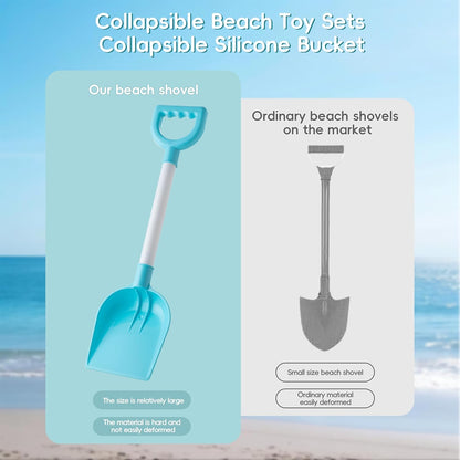 Sawaruita Beach Toys for Kids - Sand Toys Set Includes Collapsible Sand Bucket Shovel and Sand Rake Toy for Beach 12 PCS, Sandbox Toys Sandcastle Building Kit (A)