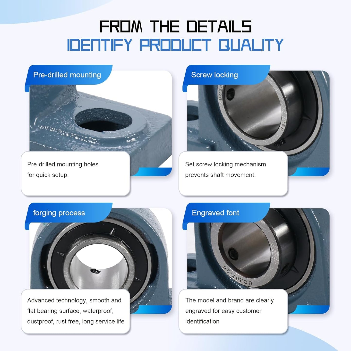 UCP202-10 Pillow Block Bearing,5/8" Bore Mounted Pillow Bearing Cast Iron Base -Self Aligning Chrome Bearing,2 Pcs