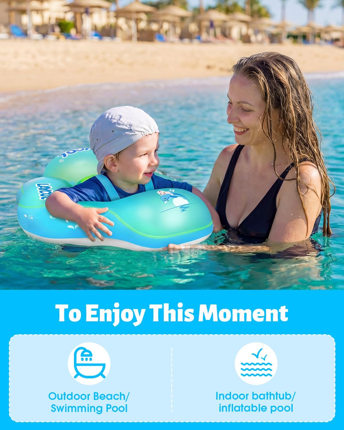 LAYCOL Baby Pool Float with Canopy UPF50+, 5 Point Safety Buckle No Flip Over, Inflatable Toddler Floaties Infant Pool Floats with Double Air Chambers, Baby Beach Essentials/Traval for 3-36M