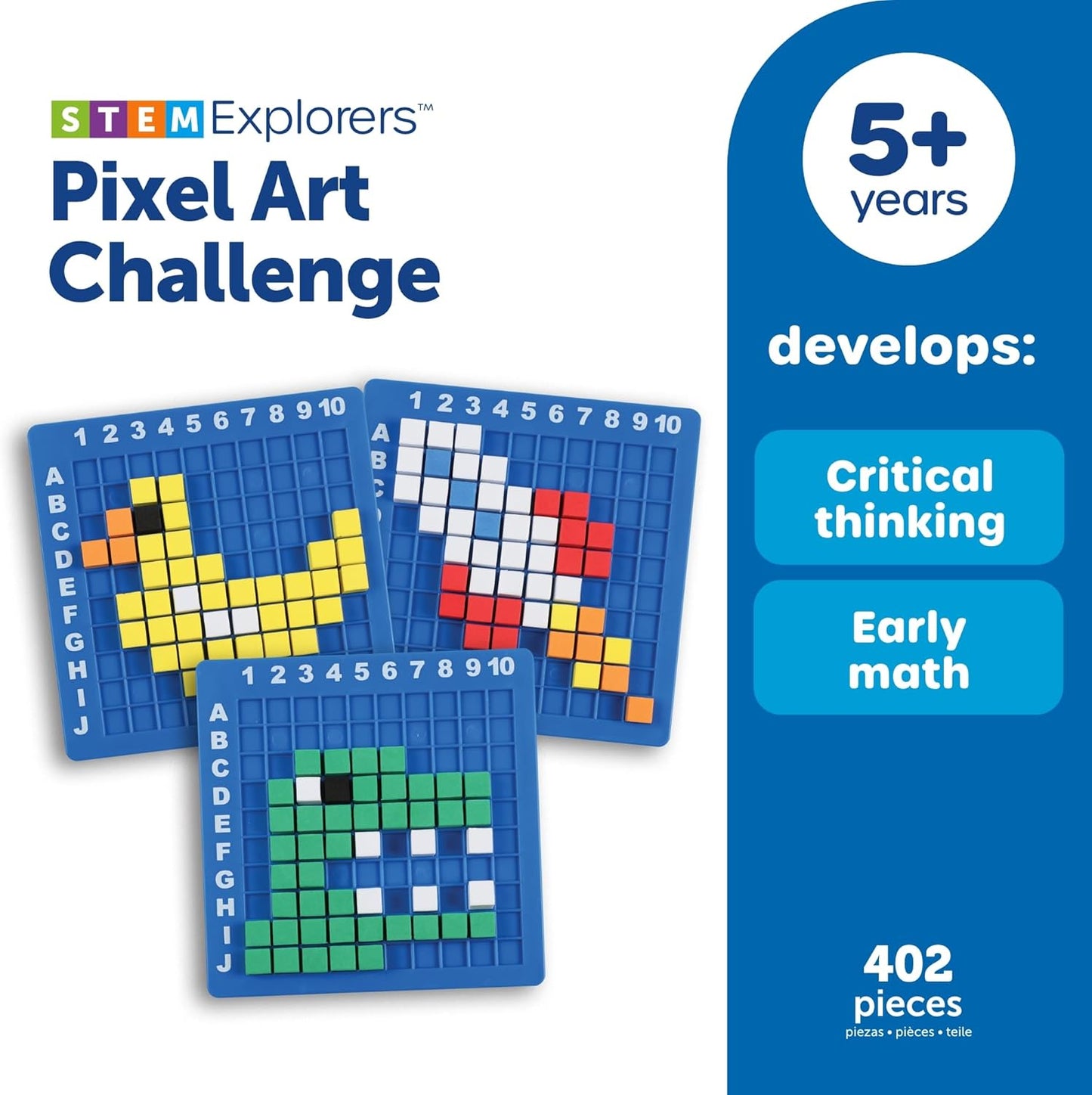 Learning Resources STEM Explorers Pixel Art Challenge - Science Kits & STEM Activities for Kids, Pattern Blocks, Fine Motor Skills, Math Manipulatives, Sorting and Counting, Gifts for Boys and Girls