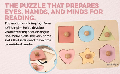LEFT2RIGHT Wooden Puzzle for Toddlers 1-3 | Montessori Puzzle for 2 Year Old | Best Educational Puzzle for Motor Skills & Sensory Learning | Wooden Peg Puzzles for Toddlers 1-3 Transportation Edition