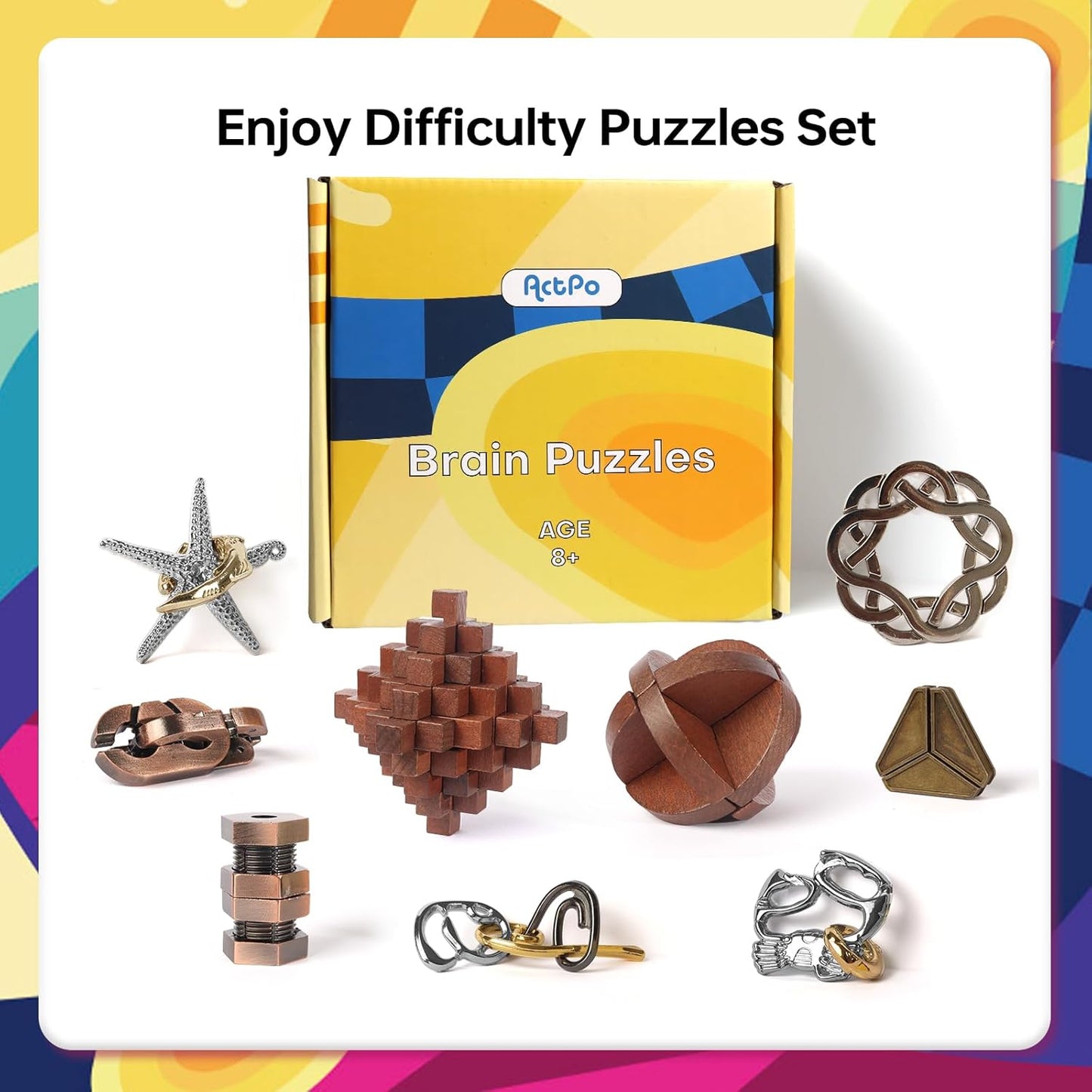 9pcs Difficulty Puzzles Gift for Adults, Teens, and Kids Brain Teaser Puzzles Game Desk Toys