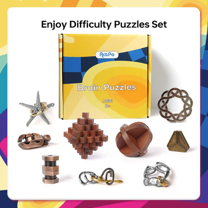 9pcs Difficulty Puzzles Gift for Adults, Teens, and Kids Brain Teaser Puzzles Game Desk Toys
