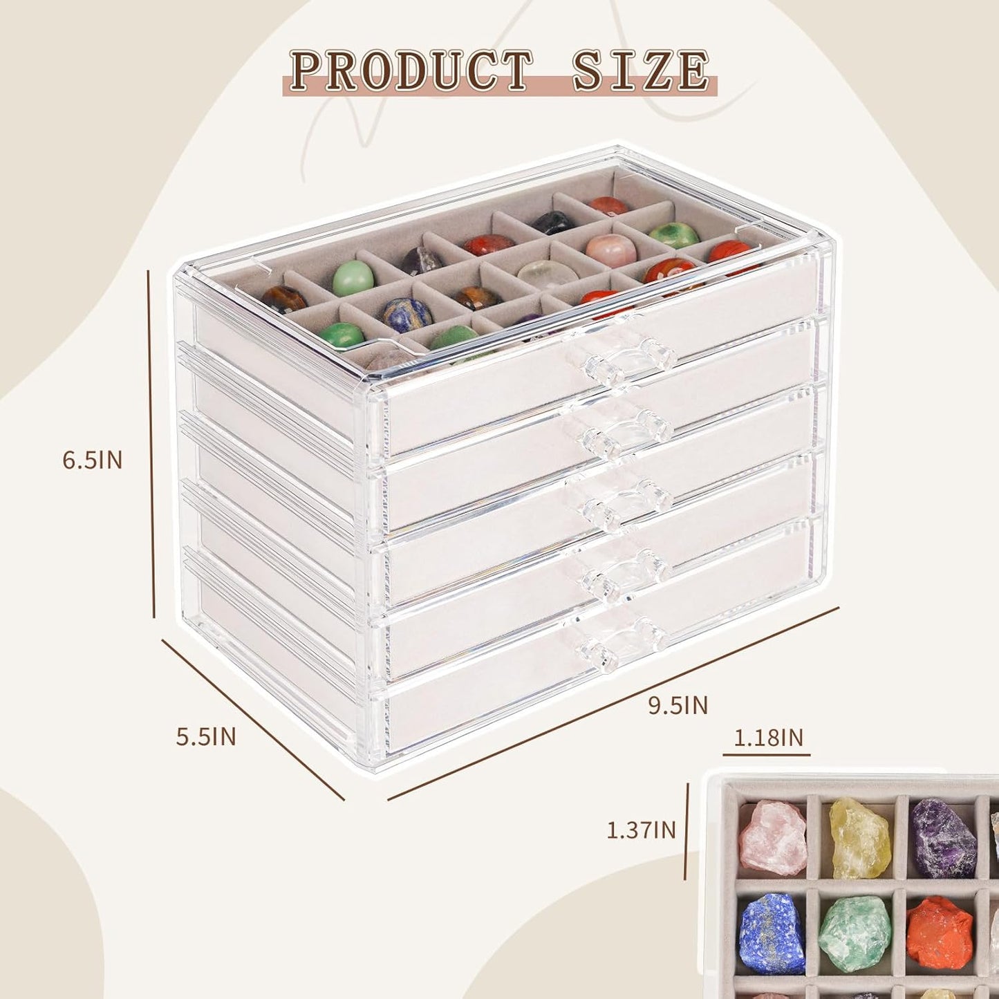 Bfttlity Acrylic Rock Display Case,54 Grids Rock Collection Box for Kids with Mini Magnifying Glass and Gloves, Clear Display Cases for Stones Collectibles Gemstone Crystals Storage Boxes