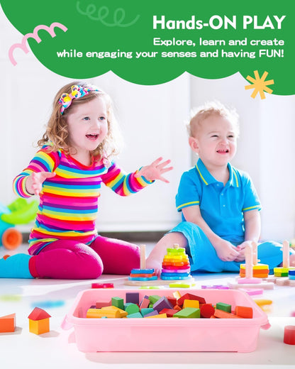 Sensory Bin Sand Tray with Lid for Toddlers 2 Pcs 15in Portable Sandbox Toy Large Plastic Tray for Kids 3 4 5 6 Fill with Sand, Water, Beads, and More (Green+Blue)