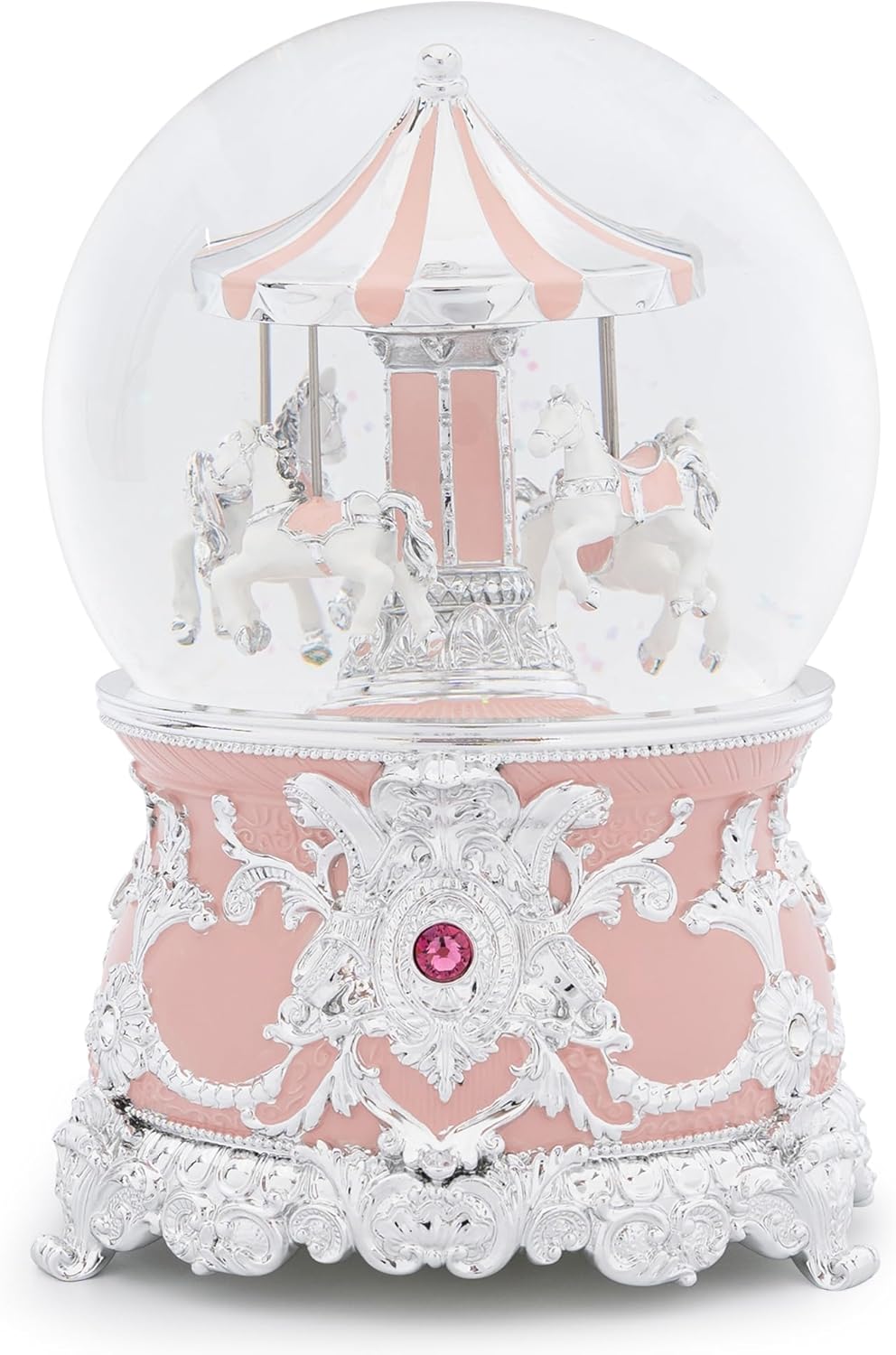 Carousel Music Box Gold & Ivory Christmas Snow Globes, 8.3" Rotate Carousel Snow Globe for Kids & Adults, Classic Wind up Musical Snow Globe Birthday Gifts for Women Girls, Carousel Horse Home Decor
