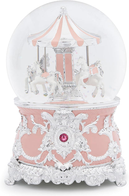 Carousel Music Box Gold & Ivory Christmas Snow Globes, 8.3" Rotate Carousel Snow Globe for Kids & Adults, Classic Wind up Musical Snow Globe Birthday Gifts for Women Girls, Carousel Horse Home Decor