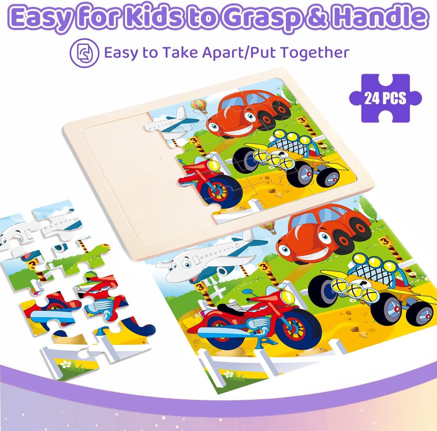 Puzzles for Kids Ages 4-6, Set of 4 Packs with 24-Piece,Preschool Educational Brain Teaser Toys for Boys and Girls 3-8 Years Old