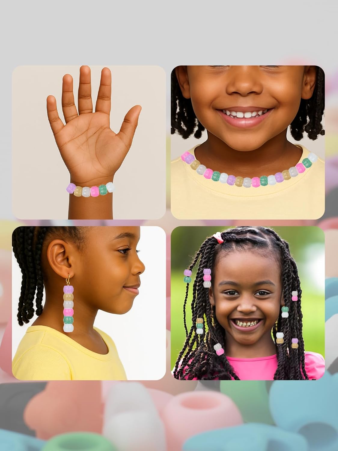 100 Small Silicone Hair Beads Glow in Dark for Kids Girls Braids, 5mm Colorful Soft Silicone Hair Beads, 1 Plastic Quick Beaders for Hair Braids, 50 Elastic Rubber Bands