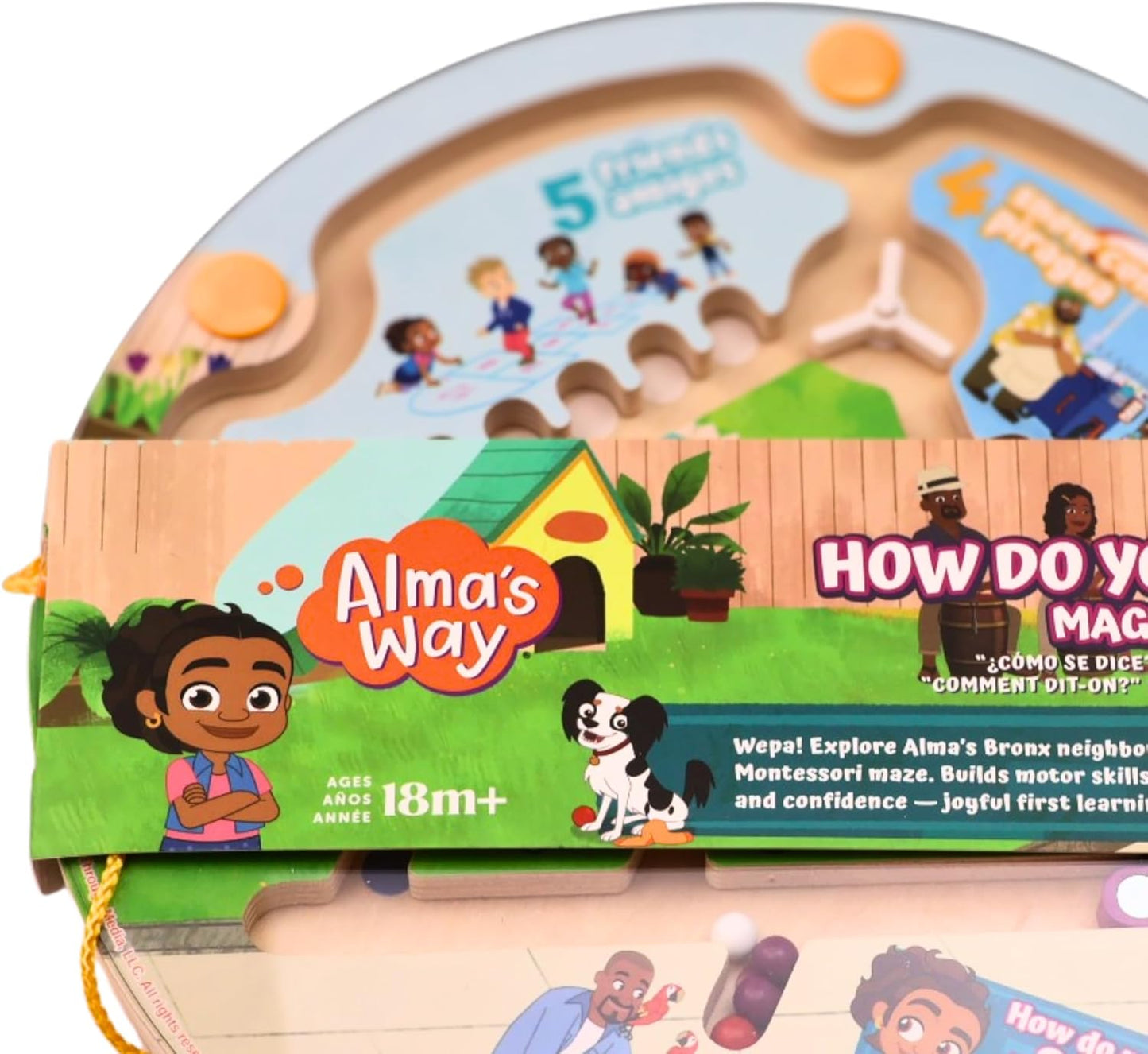 Upbounders® Alma’s Way™ “How Do You Say?” Bilingual Montessori Magnetic Maze – Spanish & English Learning Toy for Toddlers 18 Months+ – Fine Motor & First Words Play