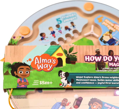 Upbounders® Alma’s Way™ “How Do You Say?” Bilingual Montessori Magnetic Maze – Spanish & English Learning Toy for Toddlers 18 Months+ – Fine Motor & First Words Play