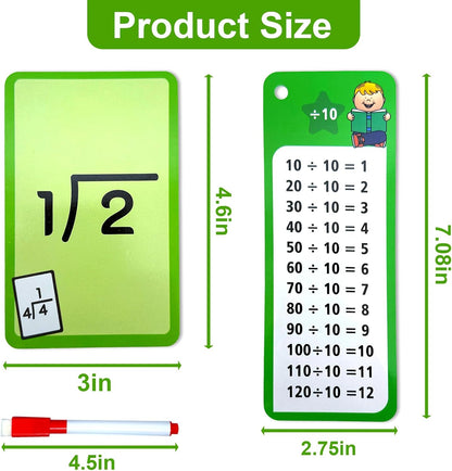 1-12 Math Flash Cards with 6 Dry Erase Pens, 15Pcs Big Multiplication Flash Cards + 36 Pcs Random Double-Sided Multiplication Practice Cards, Educational Math Flashcards for Kids Ages 6+