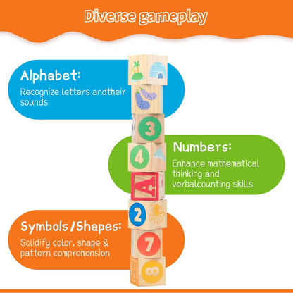 Joqutoys ABC Wooden Building Blocks for Toddlers 1-3 Large, 26 PCS Alphabet & Number Stacking Blocks, Educational Learning Toys for Boys Girls Kids Gifts 1.65''