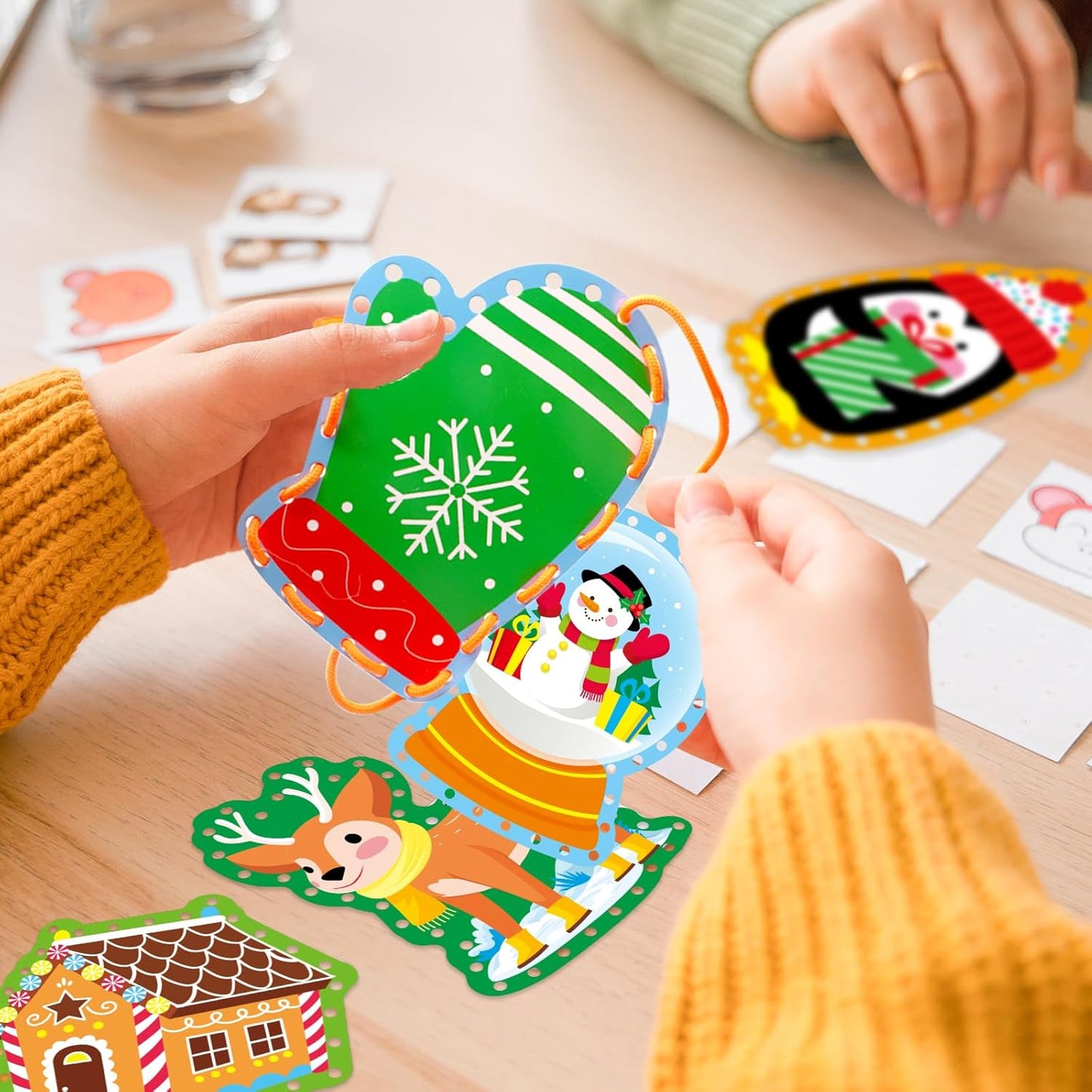 Winter Animal Lacing Cards For Kids 12 Packs Double Sided Sewing Kits Christmas Sewing Cards Educational & Learning Activities Fine Motor Skill for Boys Girls School Winter Holiday Party Supplies