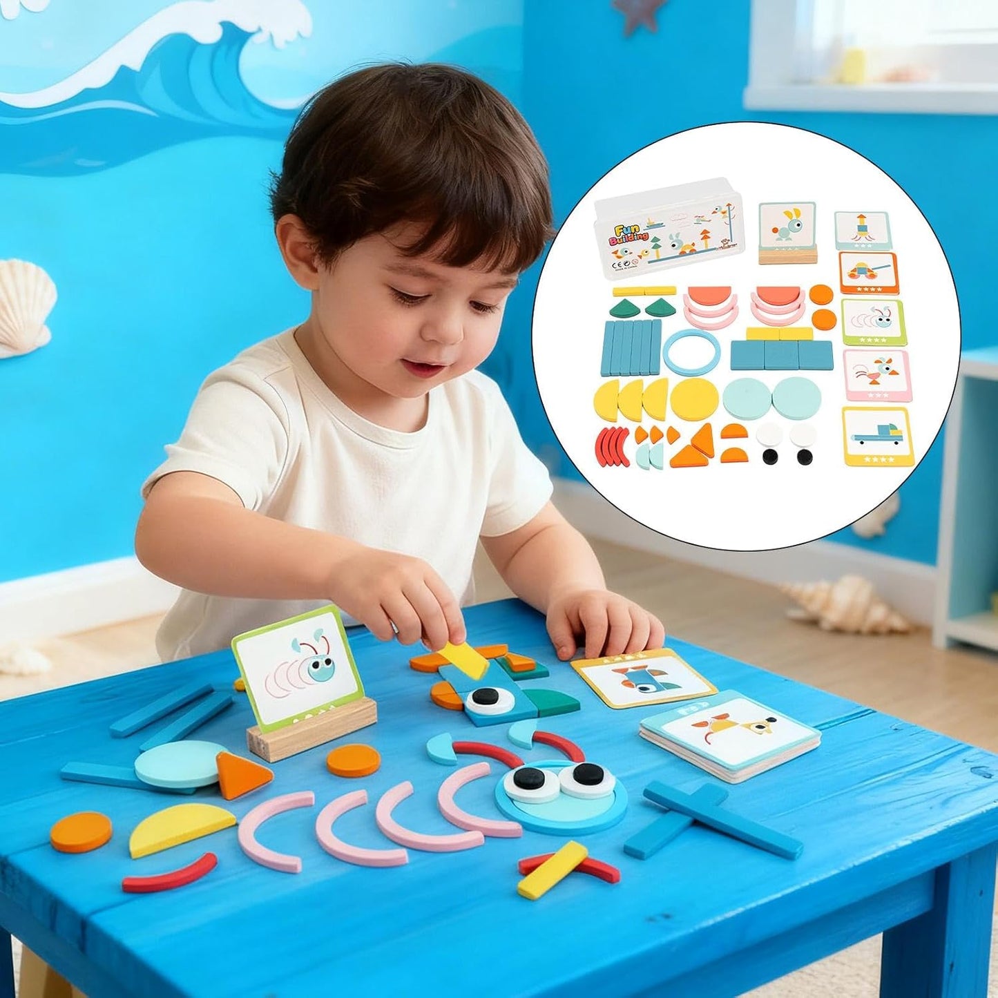 Wooden Pattern Blocks Tangram Shape Puzzle Set Portable Intelligence Development