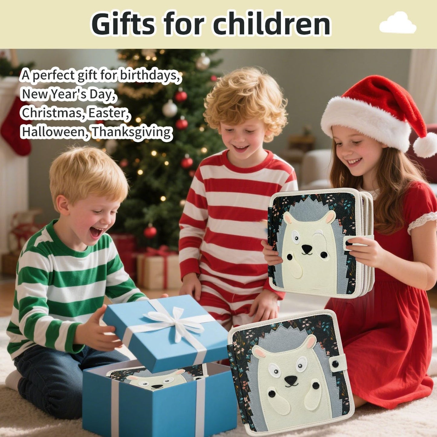 Montessori Busy Book, Suitable for Toddlers Aged 1-3, Felt Sensory Activity Book, Children's Travel Toy, Quiet Book Busy Board, Birthday Gift for Boys and Girls